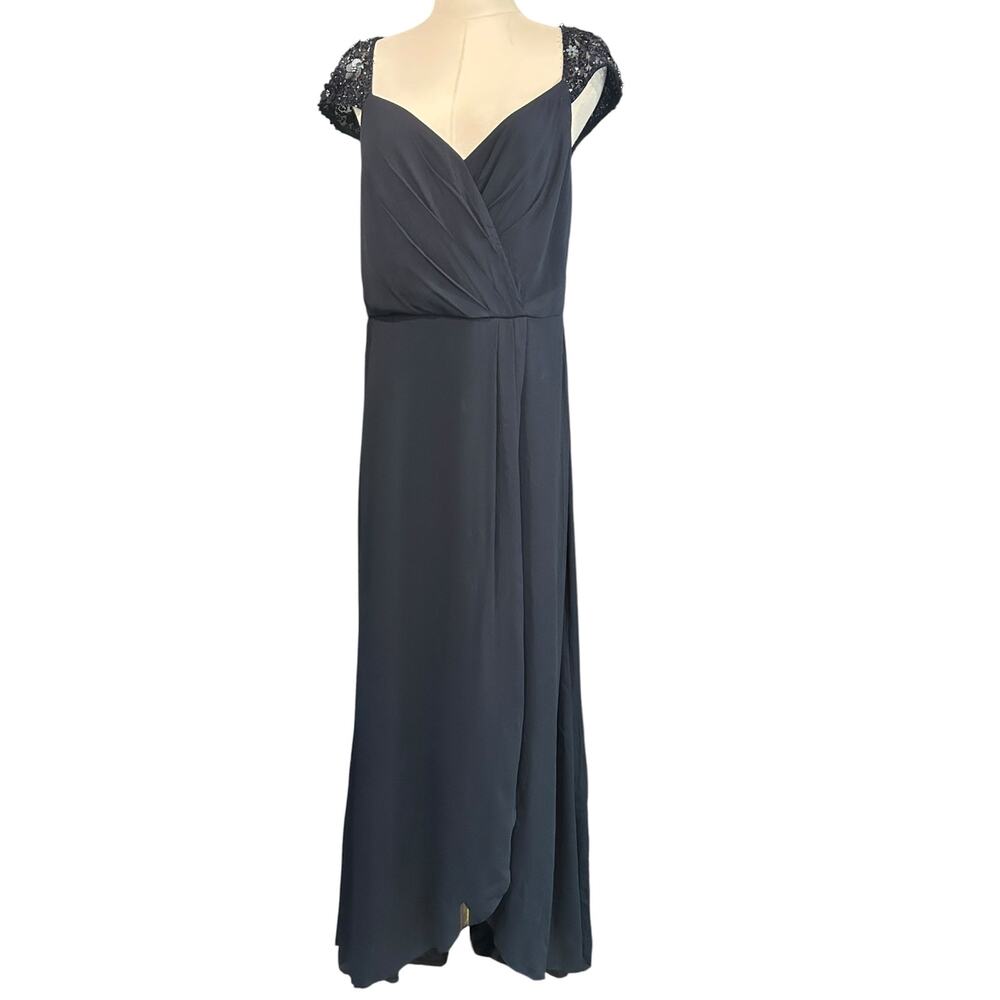 NWT Adrianna Papell Bead Yoke Chiffon Maxi Dress Mermaid Gown SZ 12 Formal Black - Picture 2 of 11